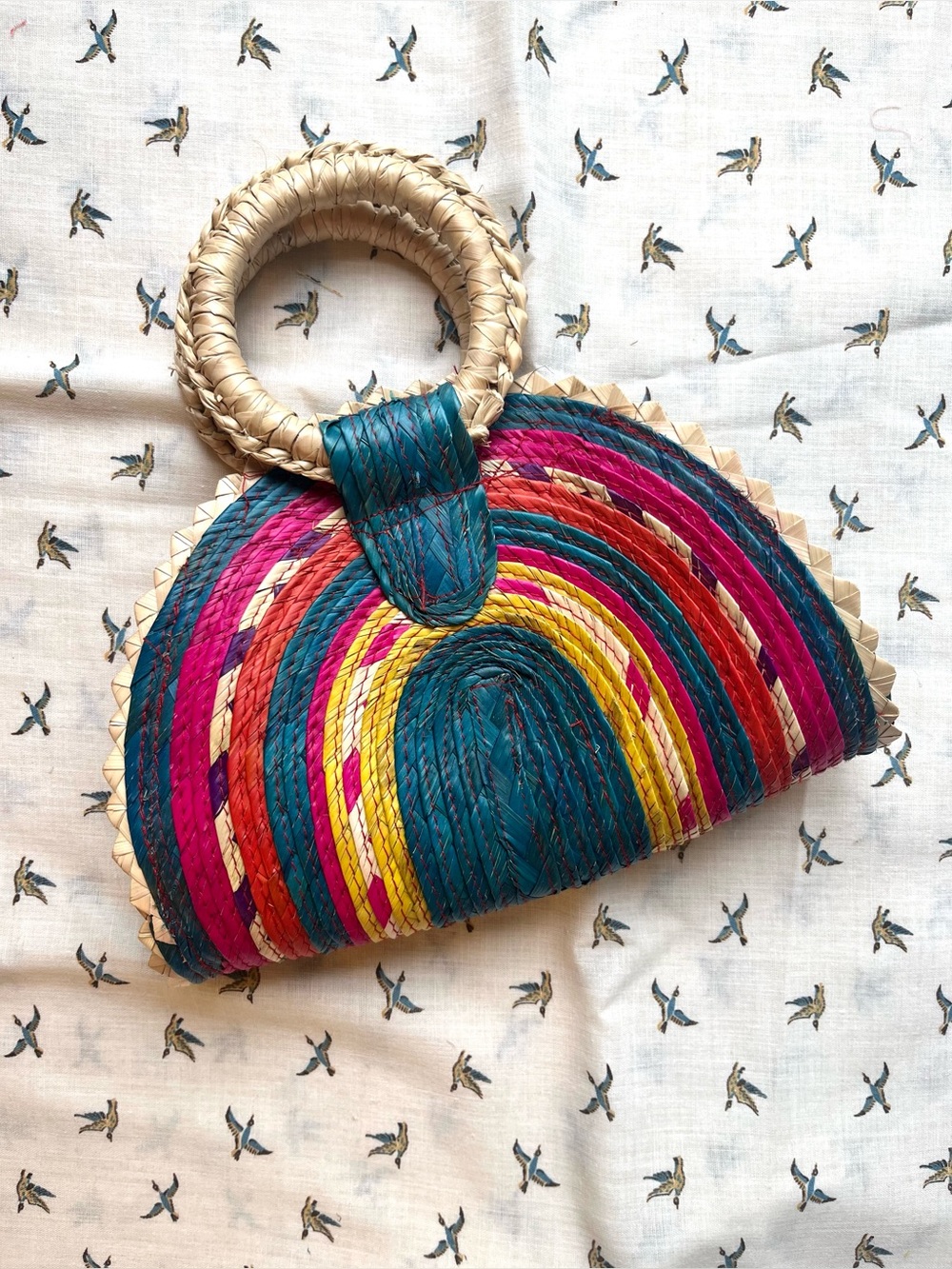 handmade and painted mexican straw basket purse clutch